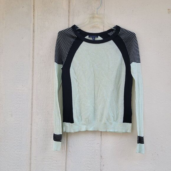 Womens American eagle knit longsleeve top Grn/blk striped lightweight Layer med - Picture 1 of 4